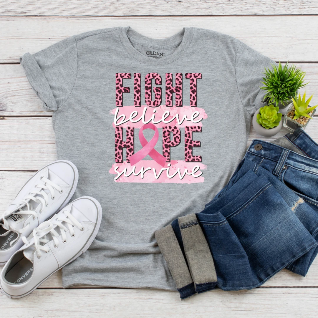 Fight Believe Hope Survive Leopard Breast Cancer Pink Ribbon