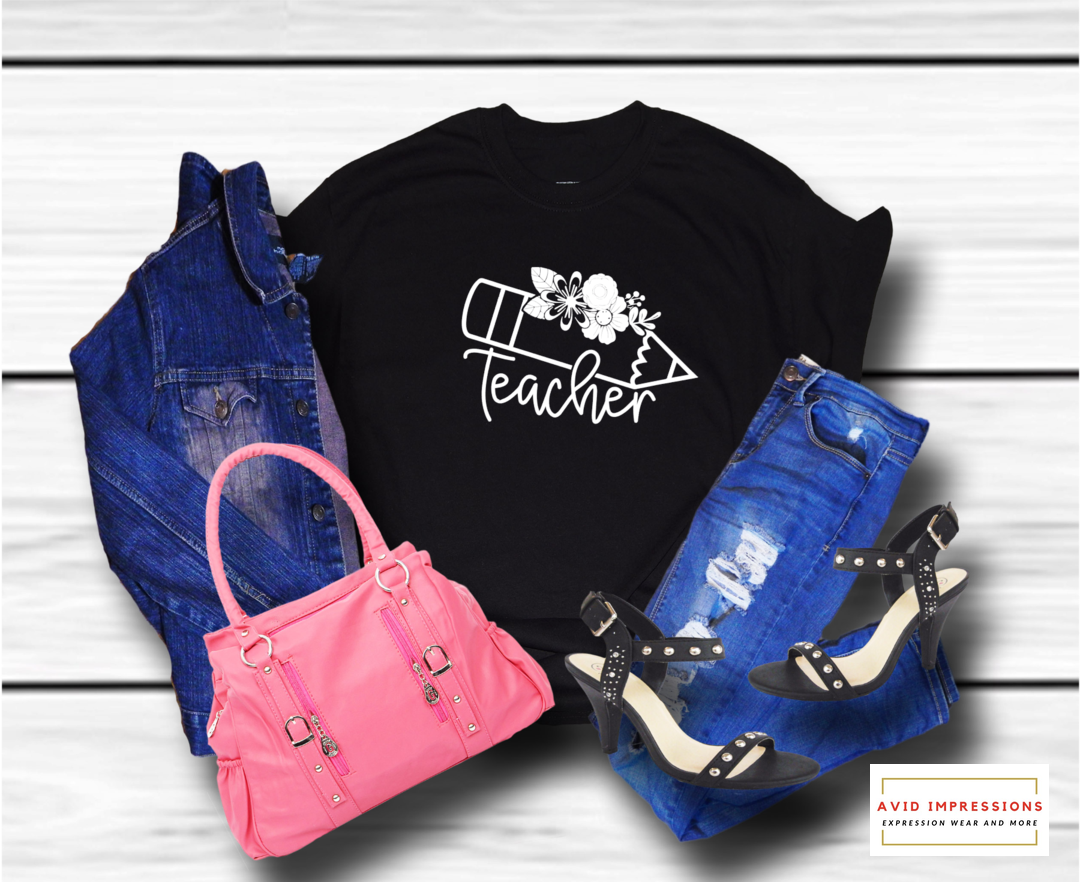 Teacher With Pencil & Flowers