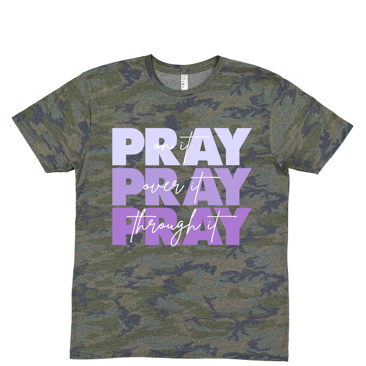 PRAY PRAY PRAY in PURPLE Lettering (Upgrade to CAMO Shirt +$2)