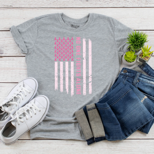 No One Fights Alone Flag Breast Cancer Pink Ribbon
