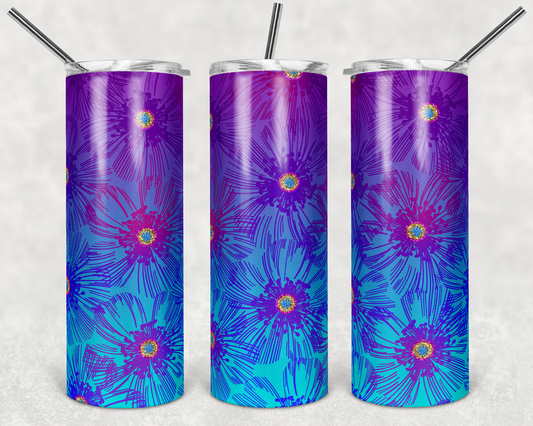 Blue Purple Ombre Flowers Tumbler