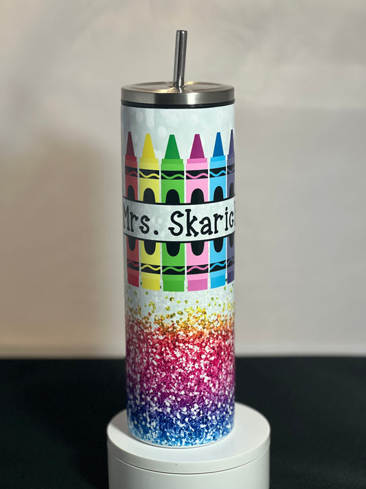 Crayon Rainbow Glitter Tumbler with Personalization